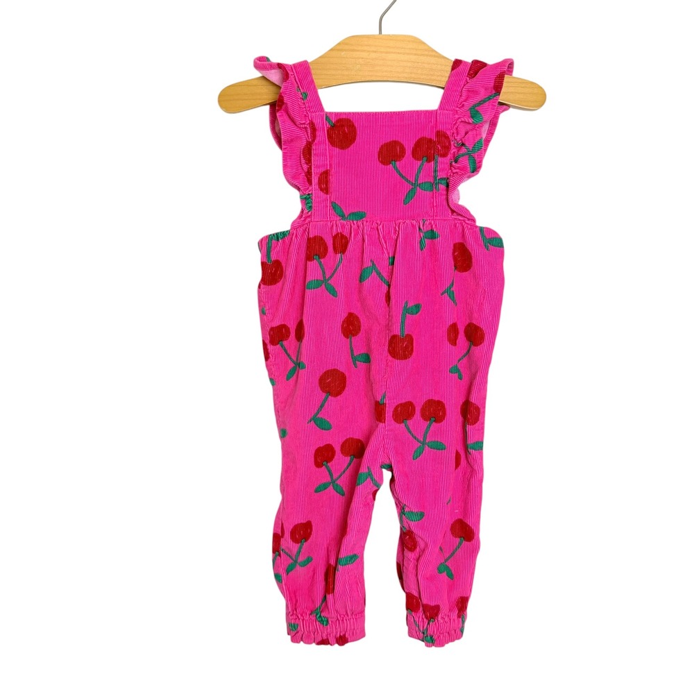 Old Navy Pink Cherry Print Corduroy Ruffle Overalls Baby Girl 6-12 Months